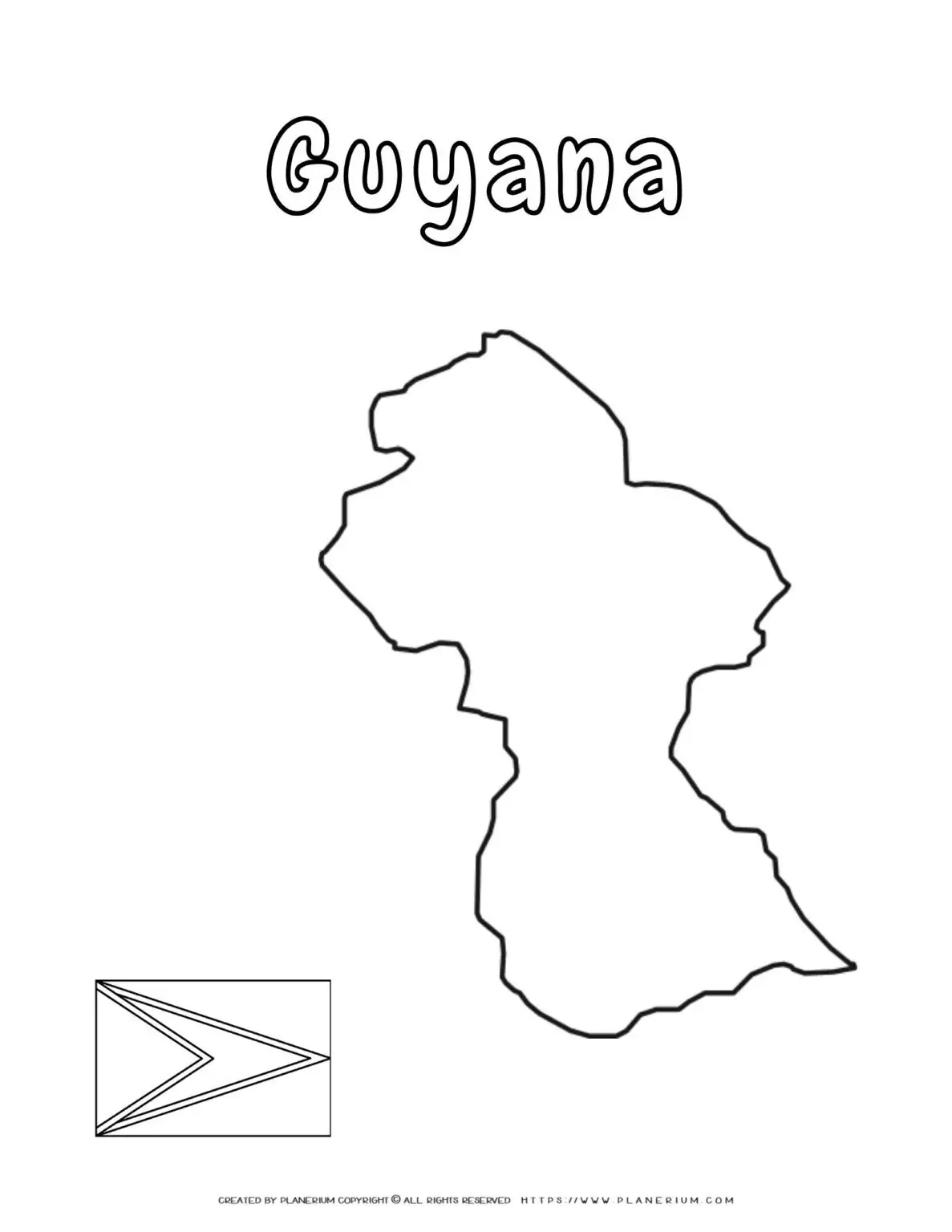 Outline map and flag of Guyana
