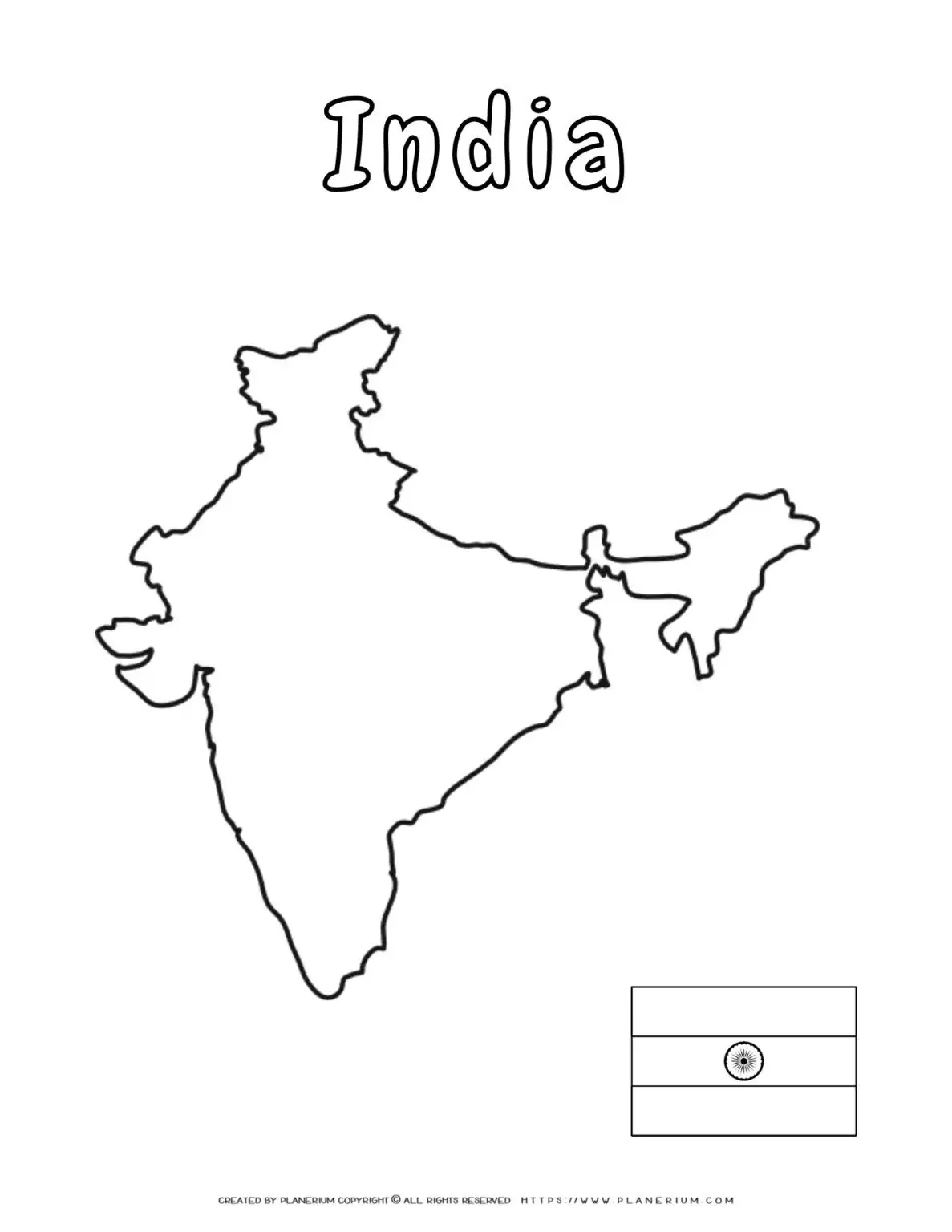 Outline map of India with flag