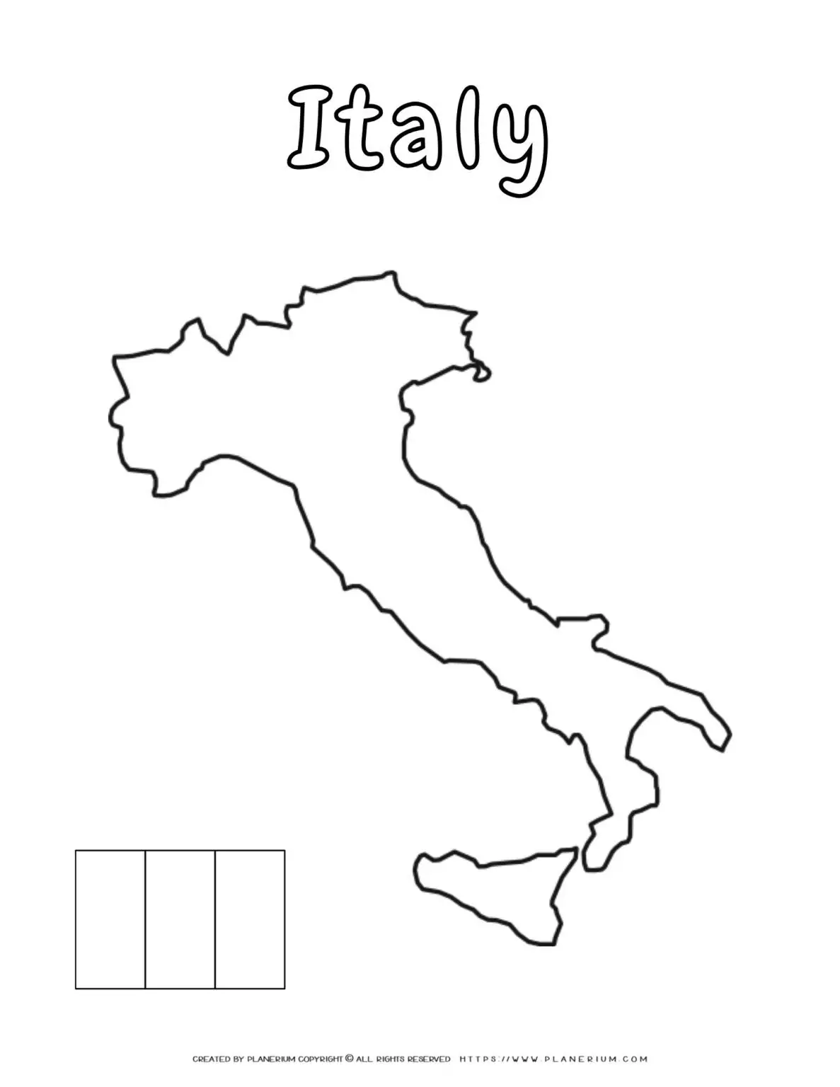 Outline map of Italy with flag