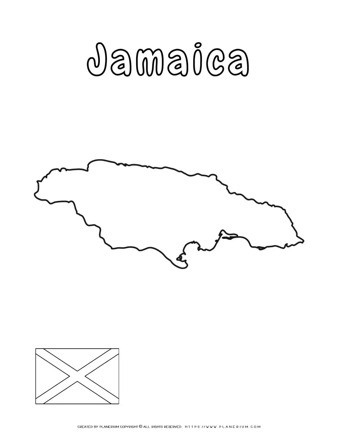 Jamaica outline map and flag.