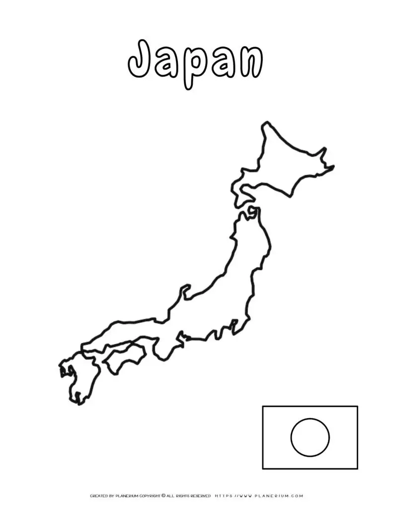 Outline map of Japan with flag.