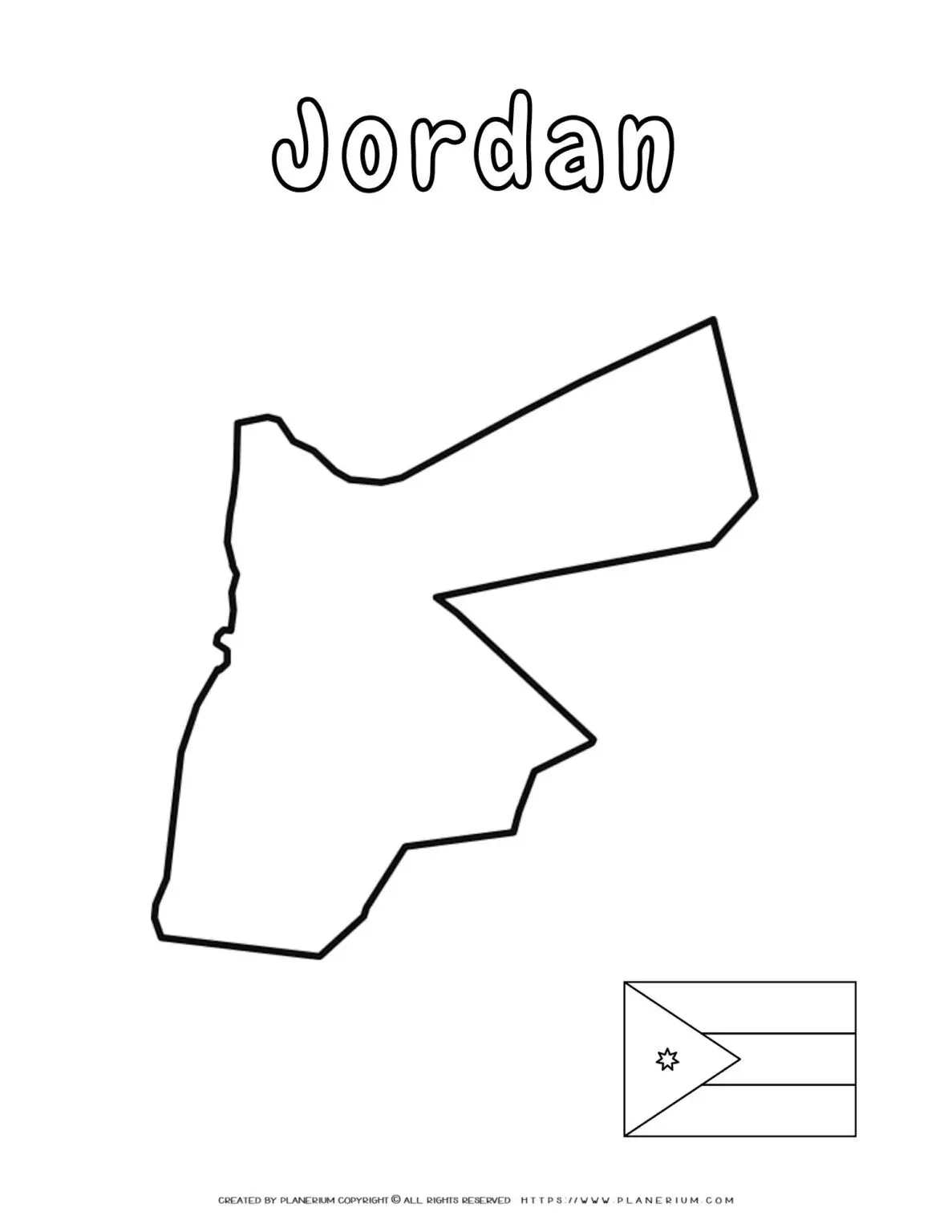 Outline map and flag of Jordan