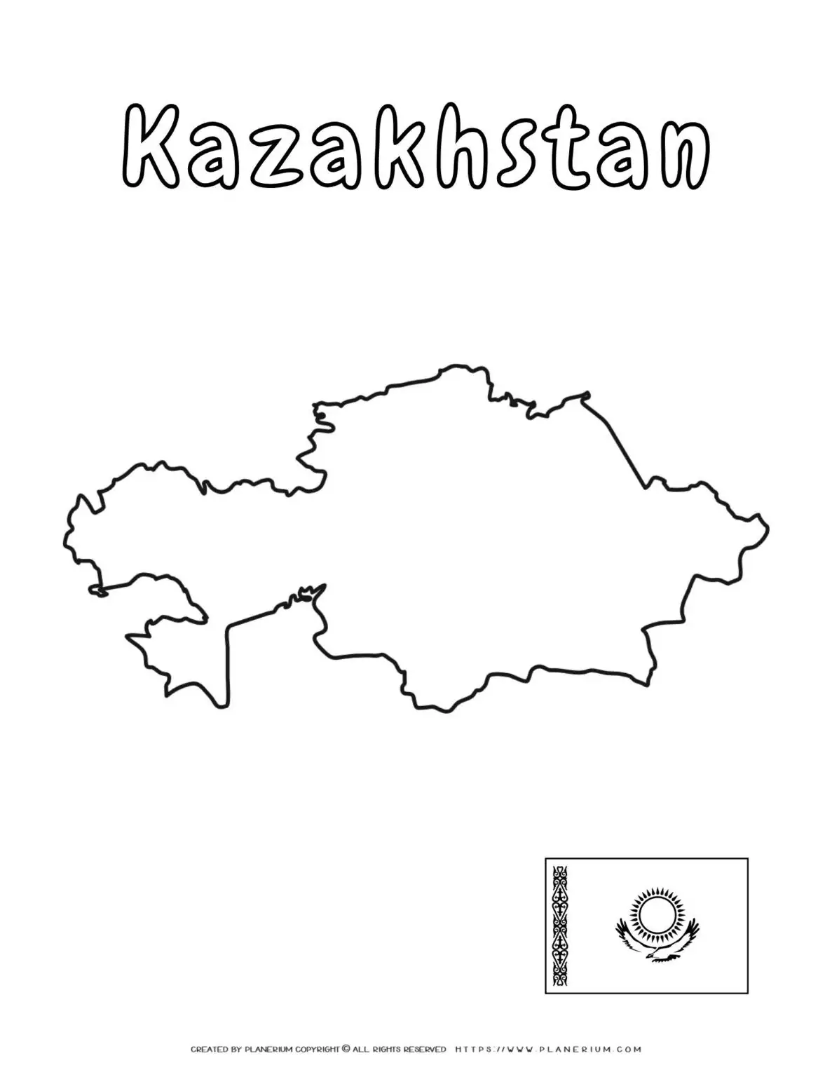 Outline map of Kazakhstan with flag
