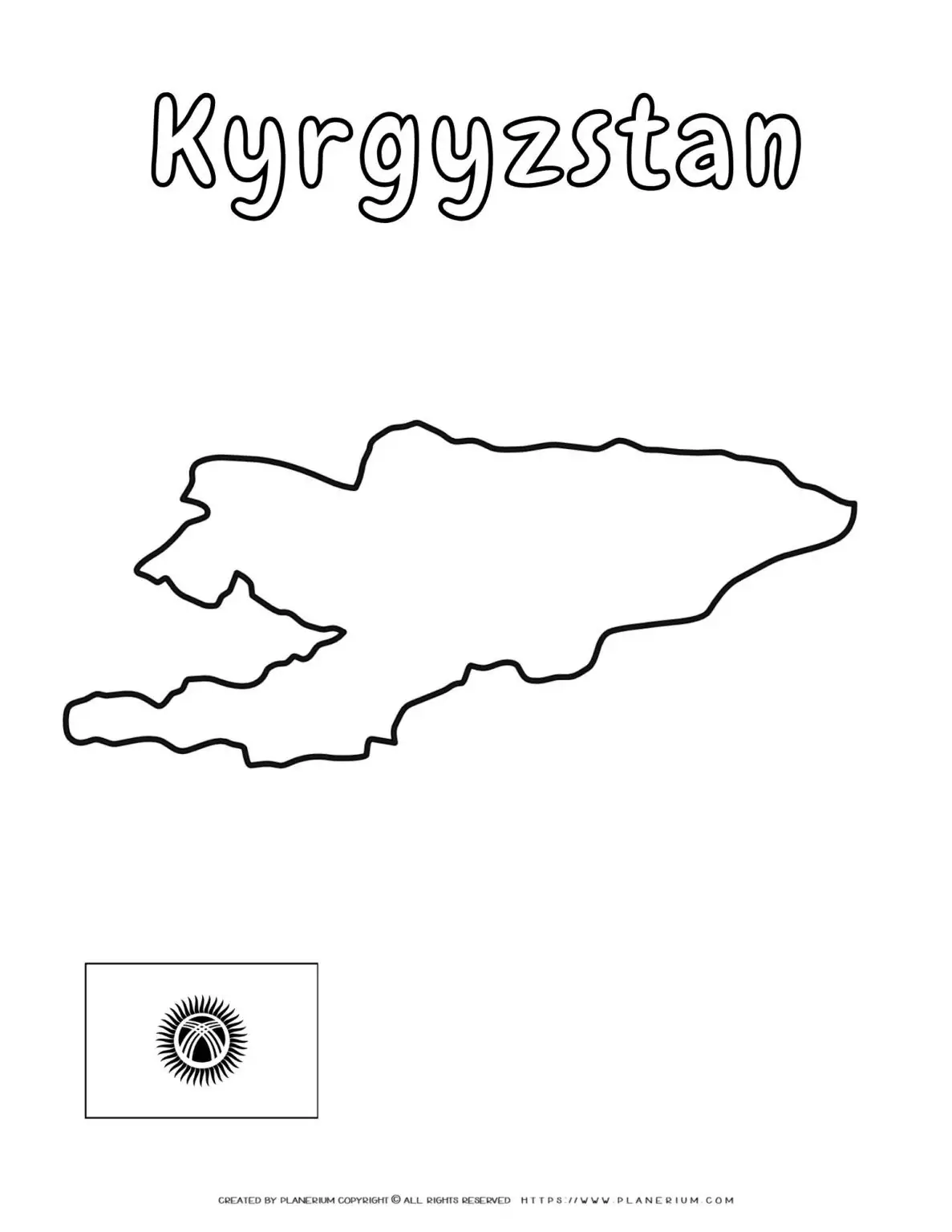 Kyrgyzstan map outline with flag.