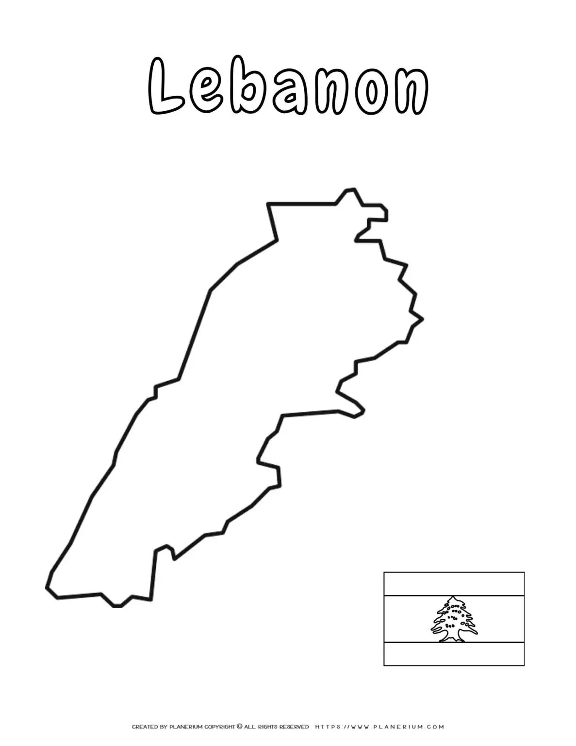 Outline of Lebanon with flag