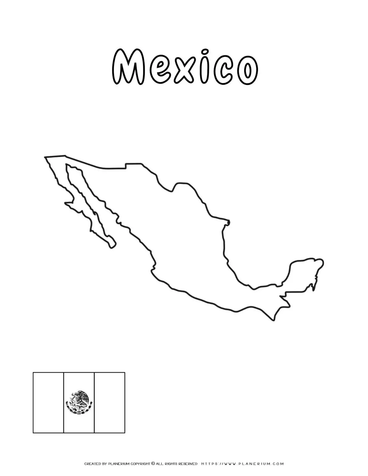 Outline map and flag of Mexico