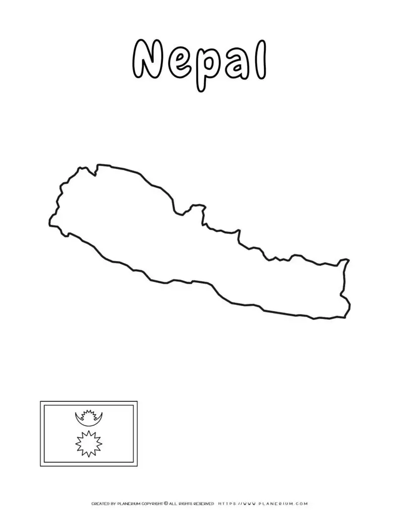 Outline map of Nepal with flag