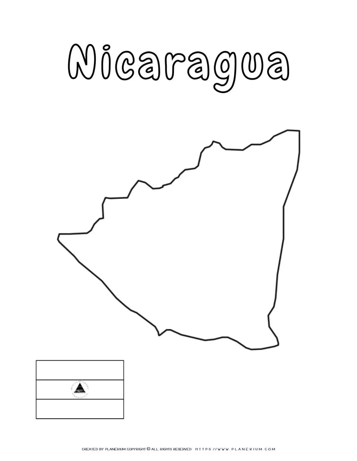 Outline map and flag of Nicaragua.