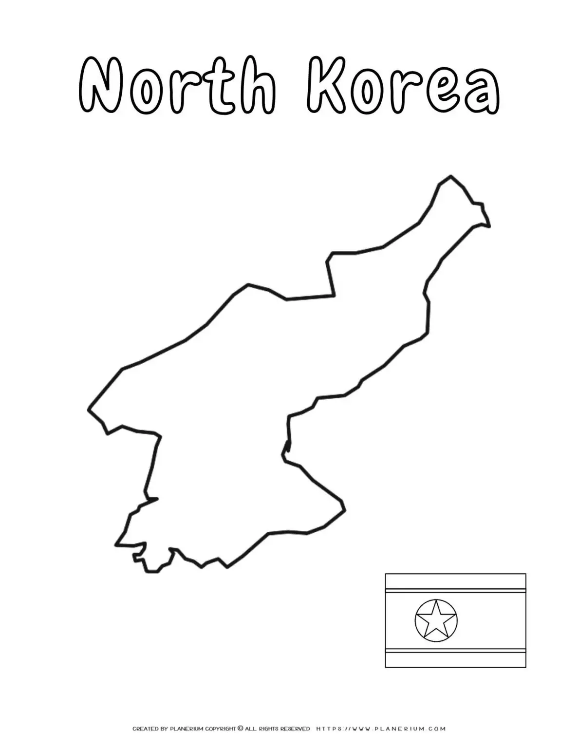 North Korea outline map and flag