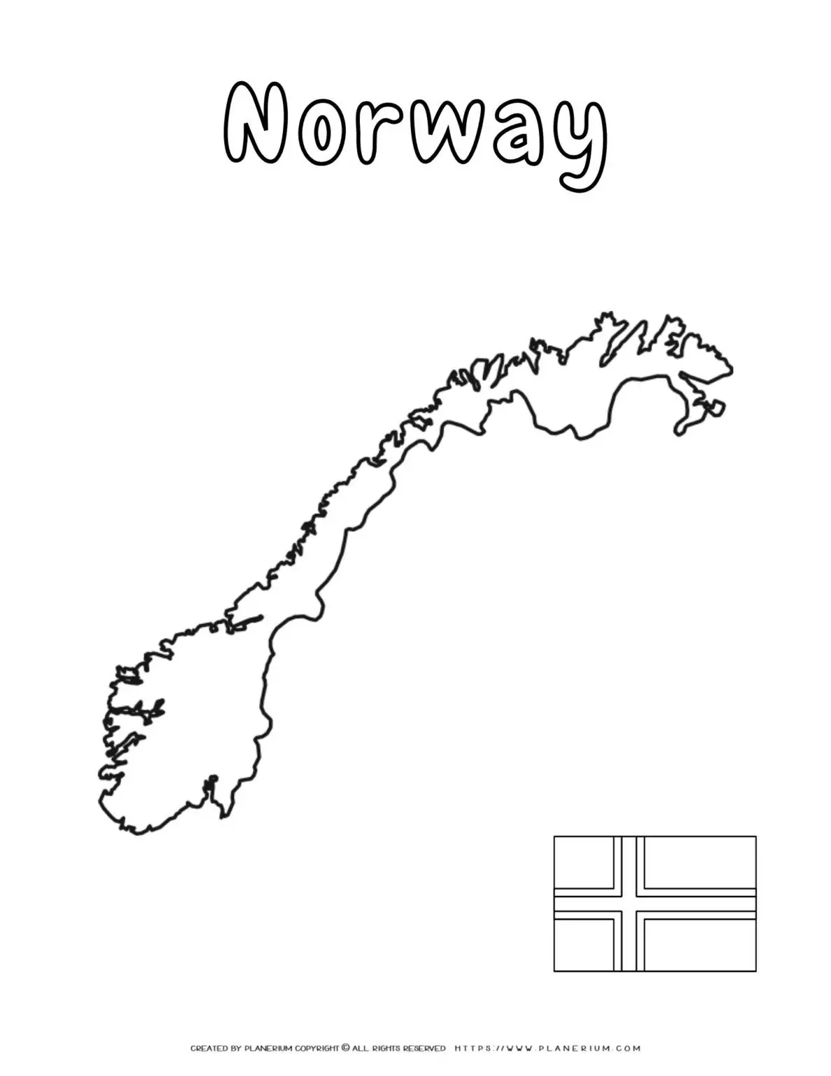 Outline map of Norway with flag