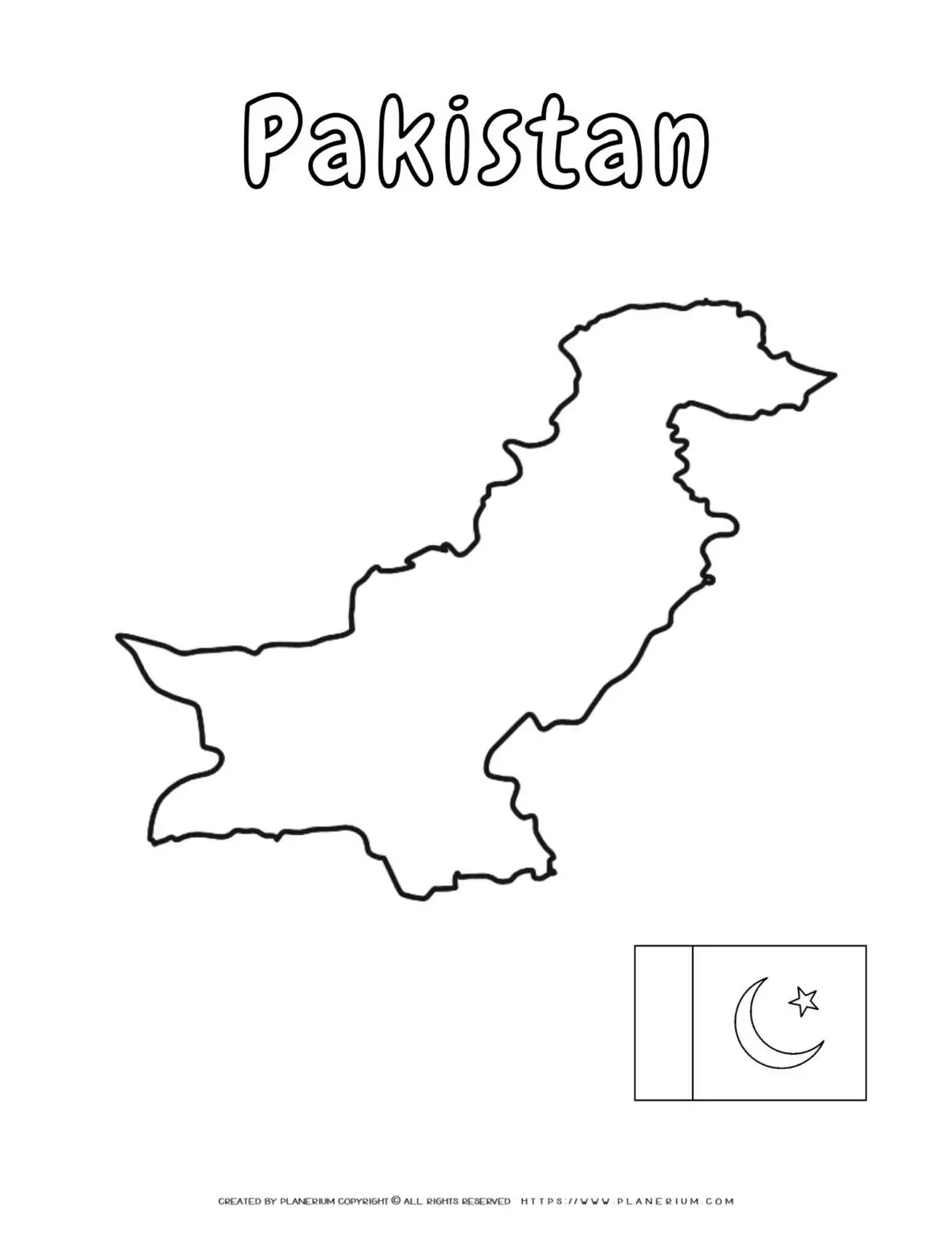 Outline map of Pakistan with flag