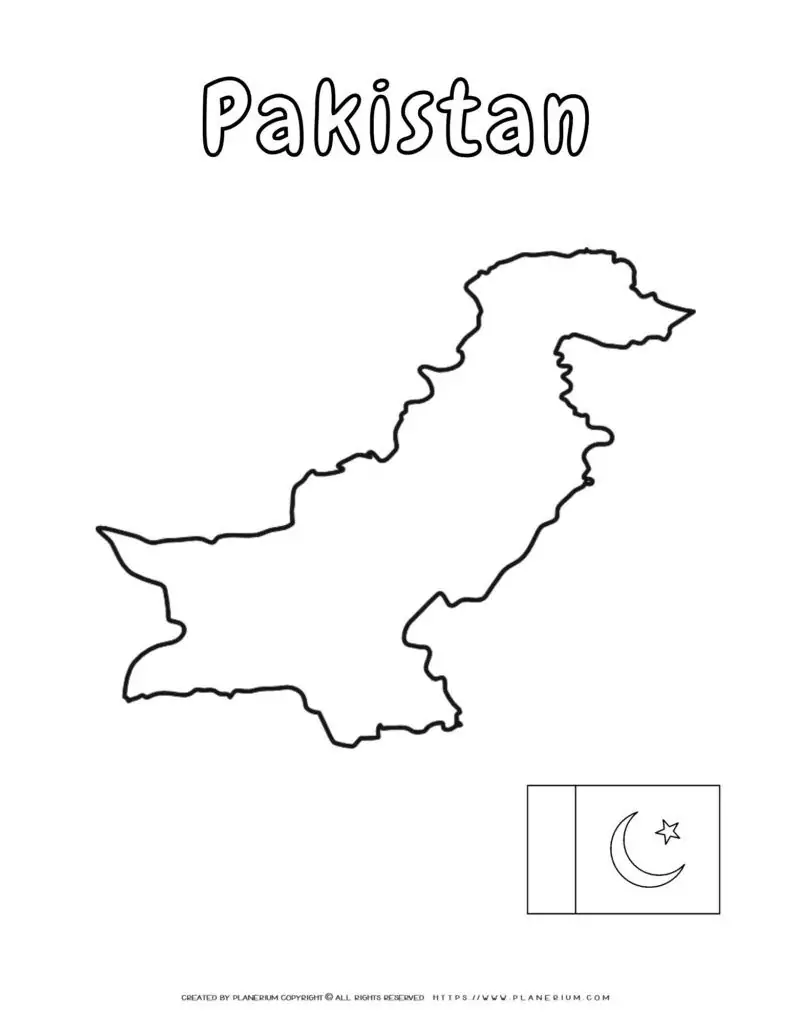 Outline map of Pakistan with flag
