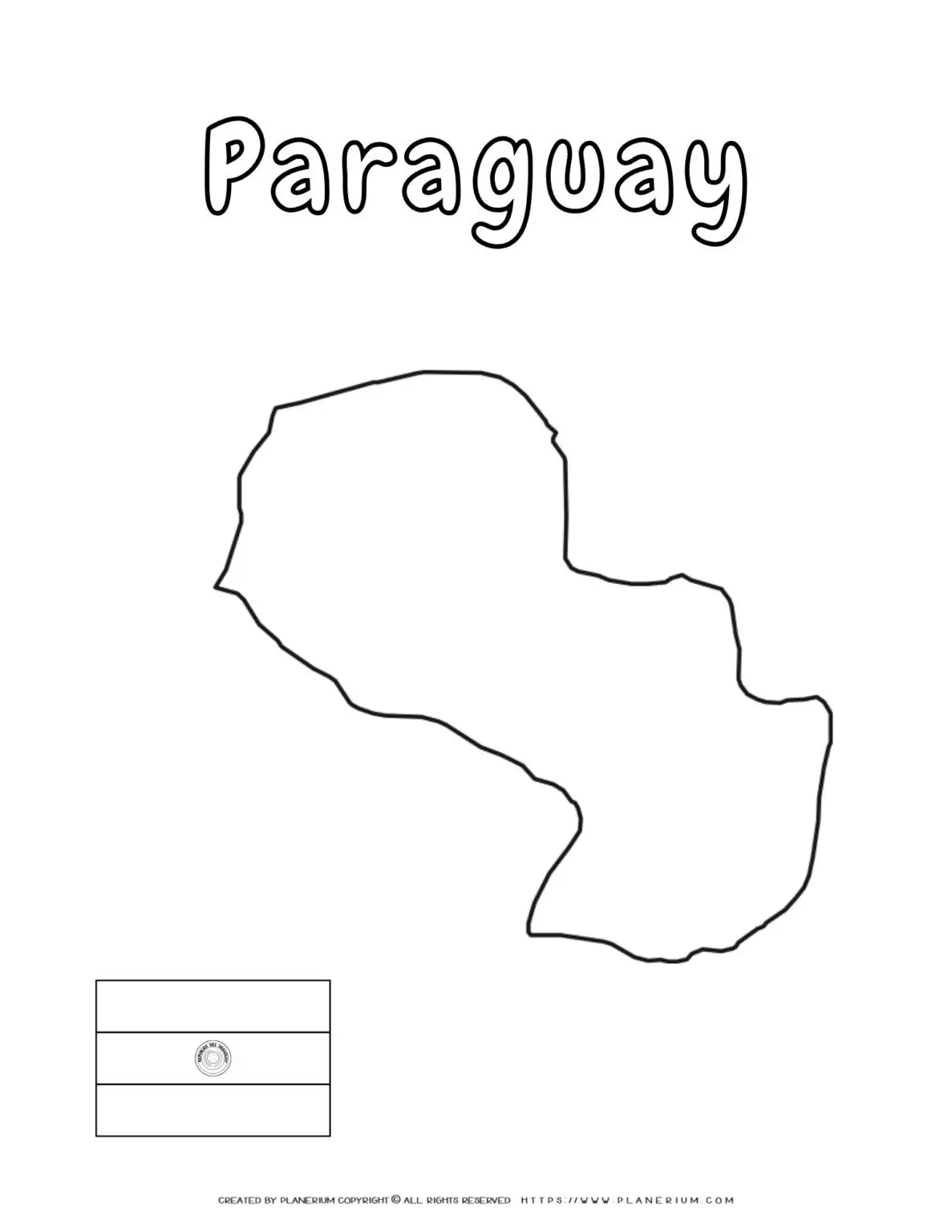 Outline map of Paraguay with flag.