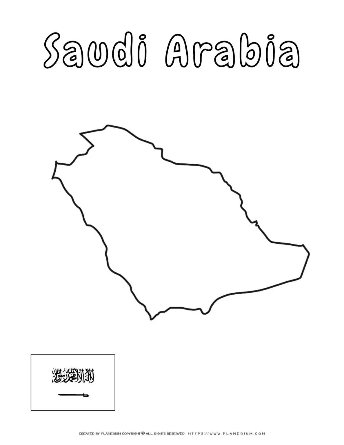 Outline and flag of Saudi Arabia