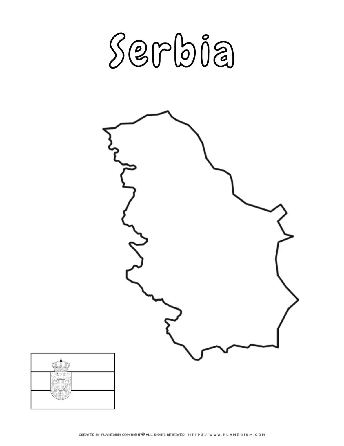 Serbia outline map with flag