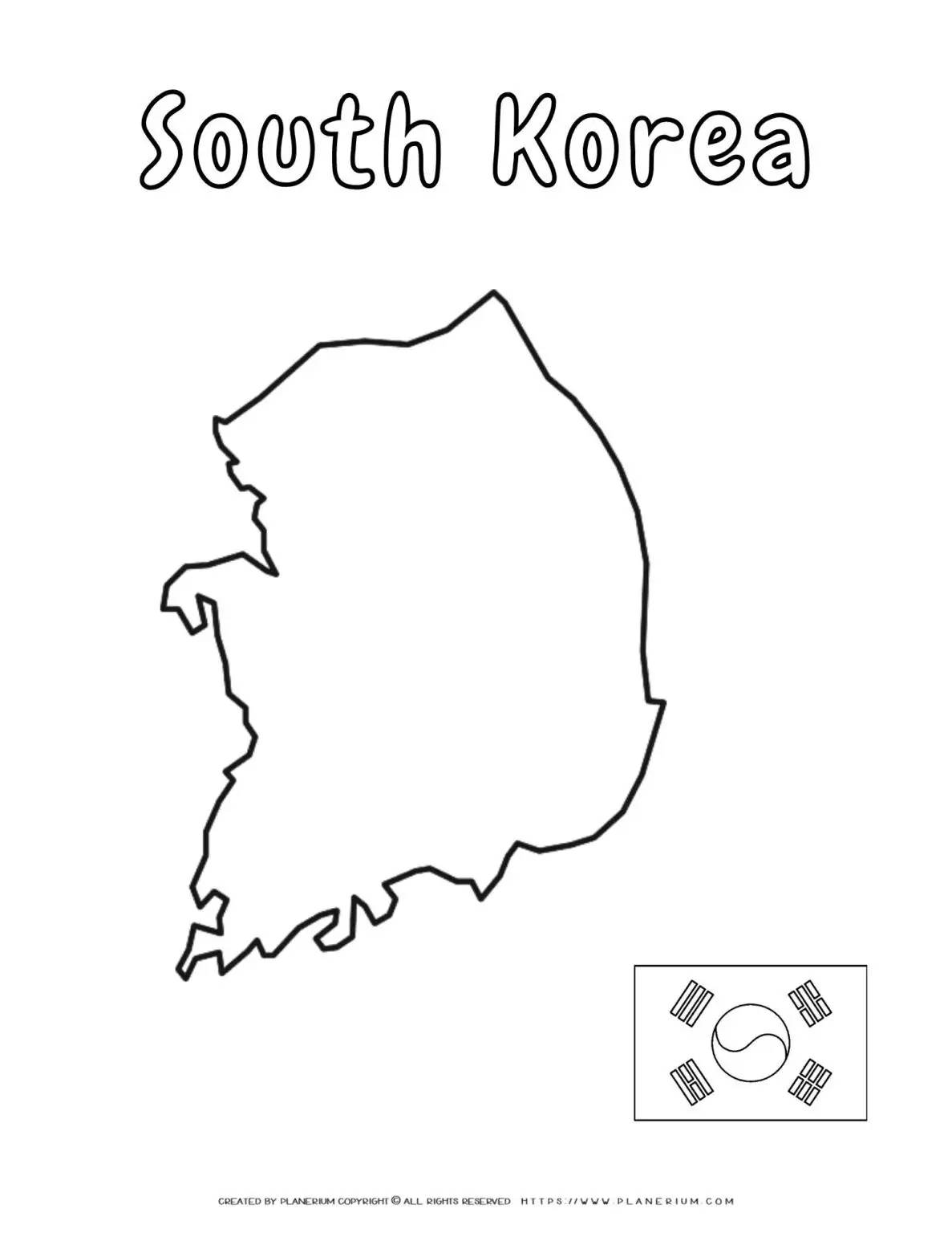Outline map and flag of South Korea