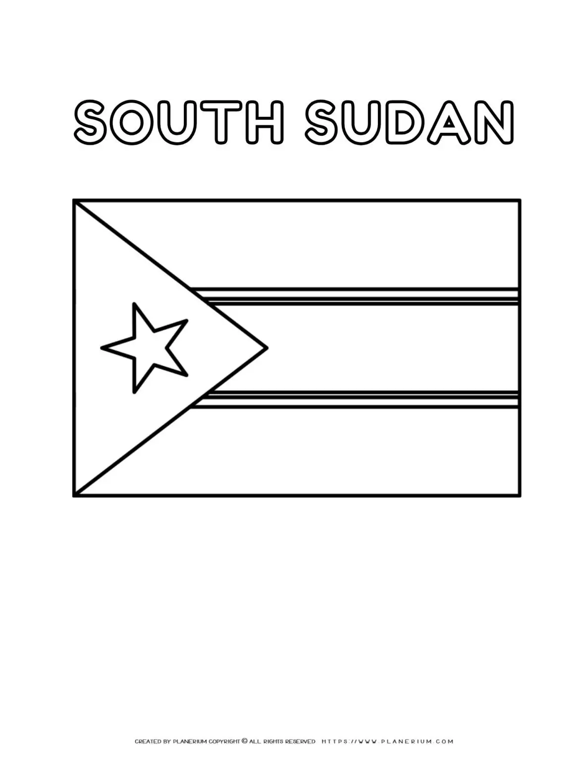 Outline of South Sudan flag for coloring