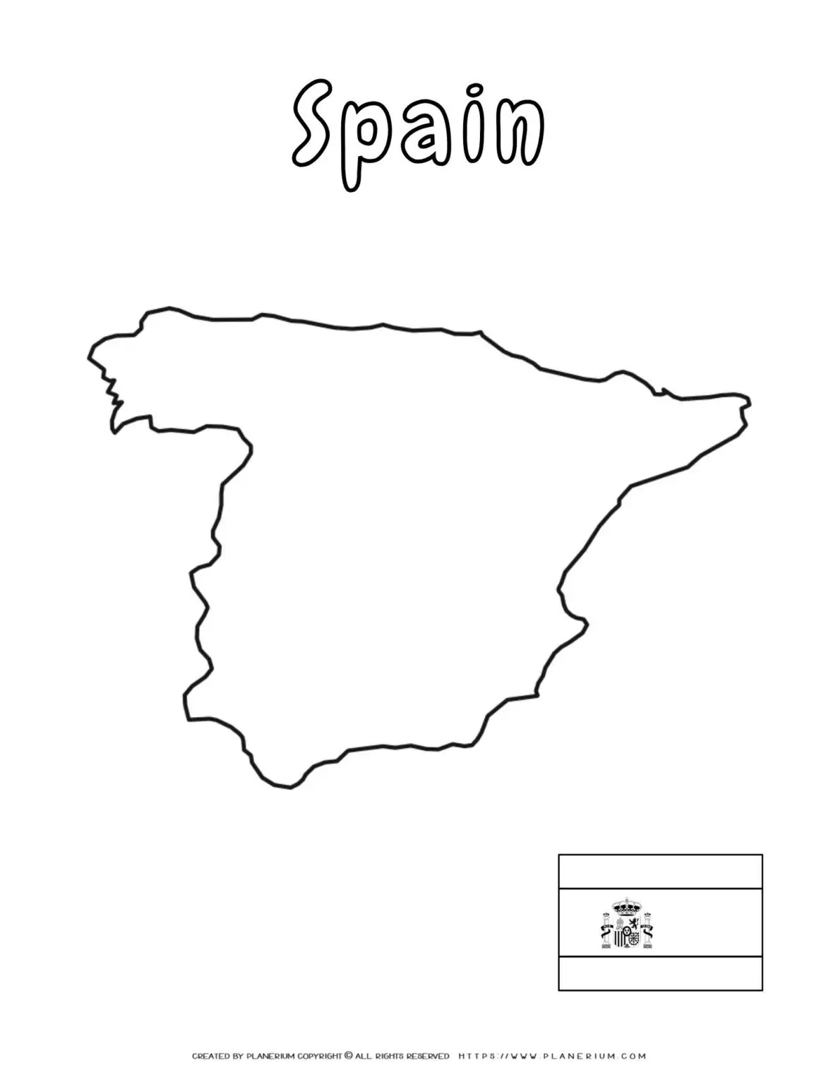 Outline map of Spain with flag