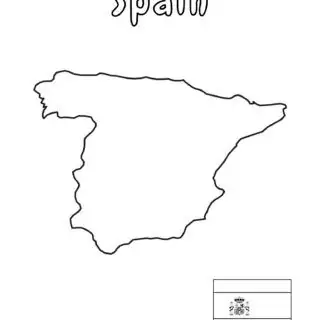 Outline map of Spain with flag