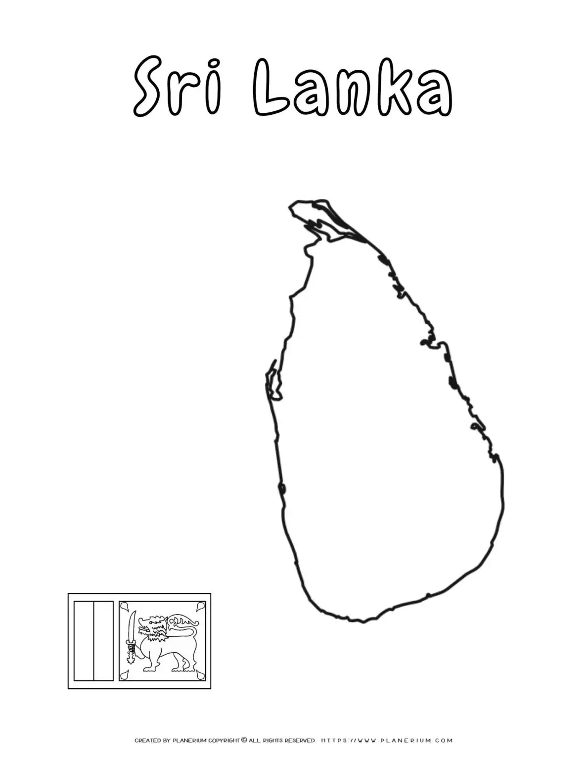 Outline map and flag of Sri Lanka
