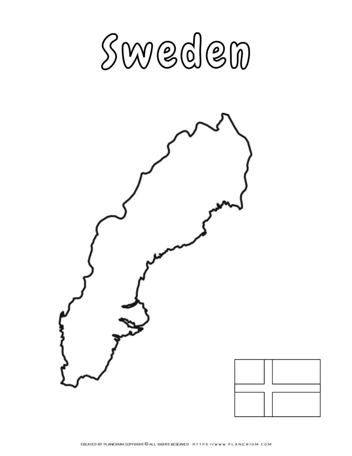 Outline of Sweden and its flag.