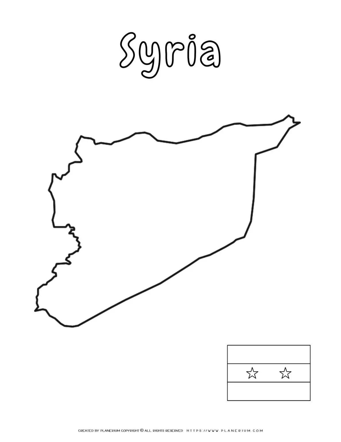 Outline map of Syria with flag