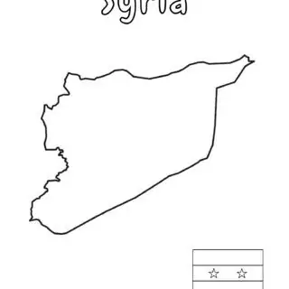 Outline map of Syria with flag