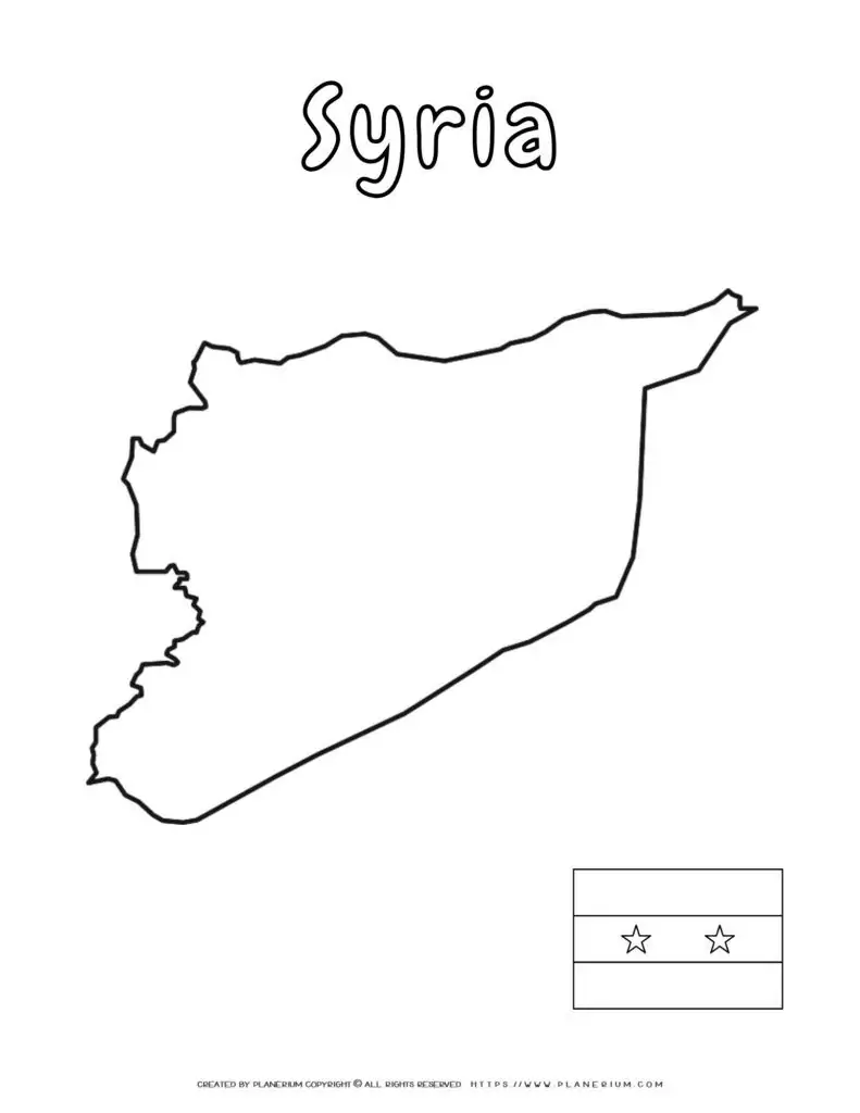 Outline map of Syria with flag