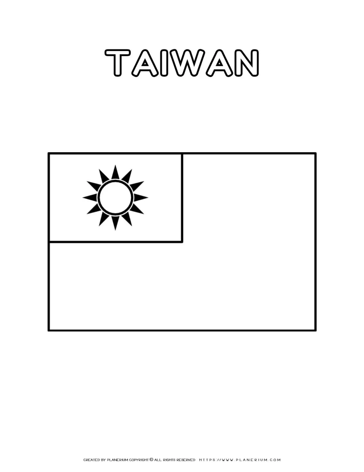 Outline of Taiwan flag coloring page