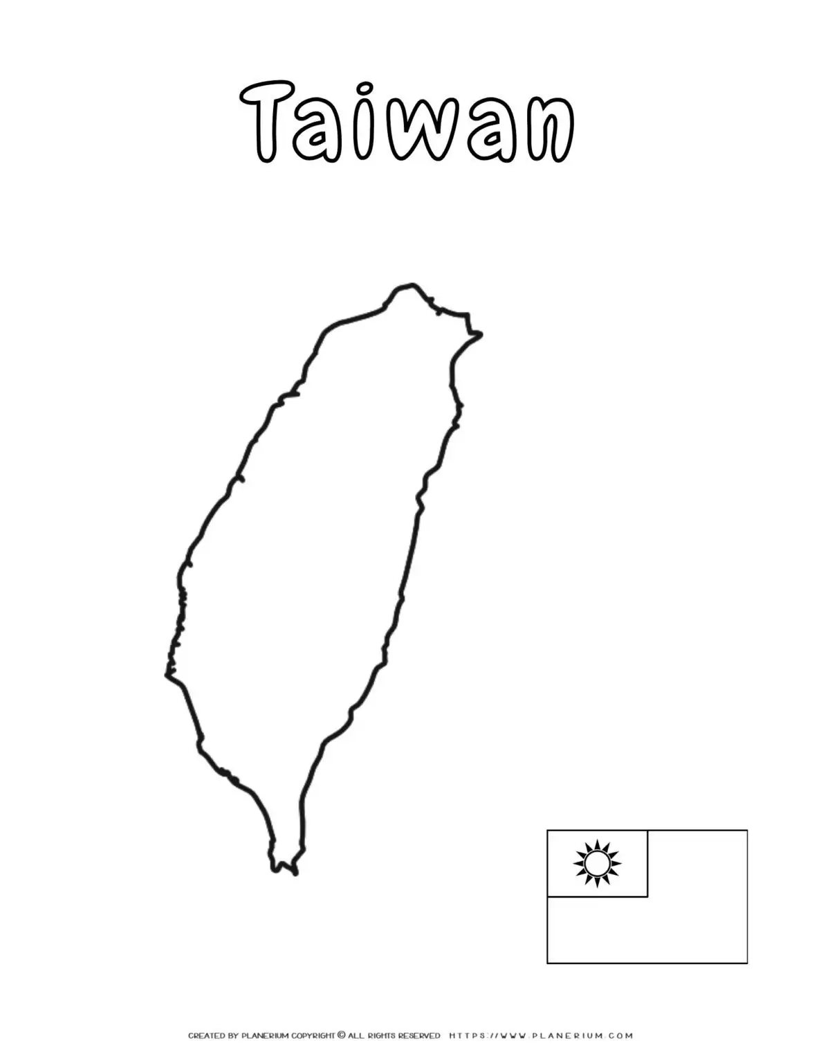 Outline map and flag of Taiwan.