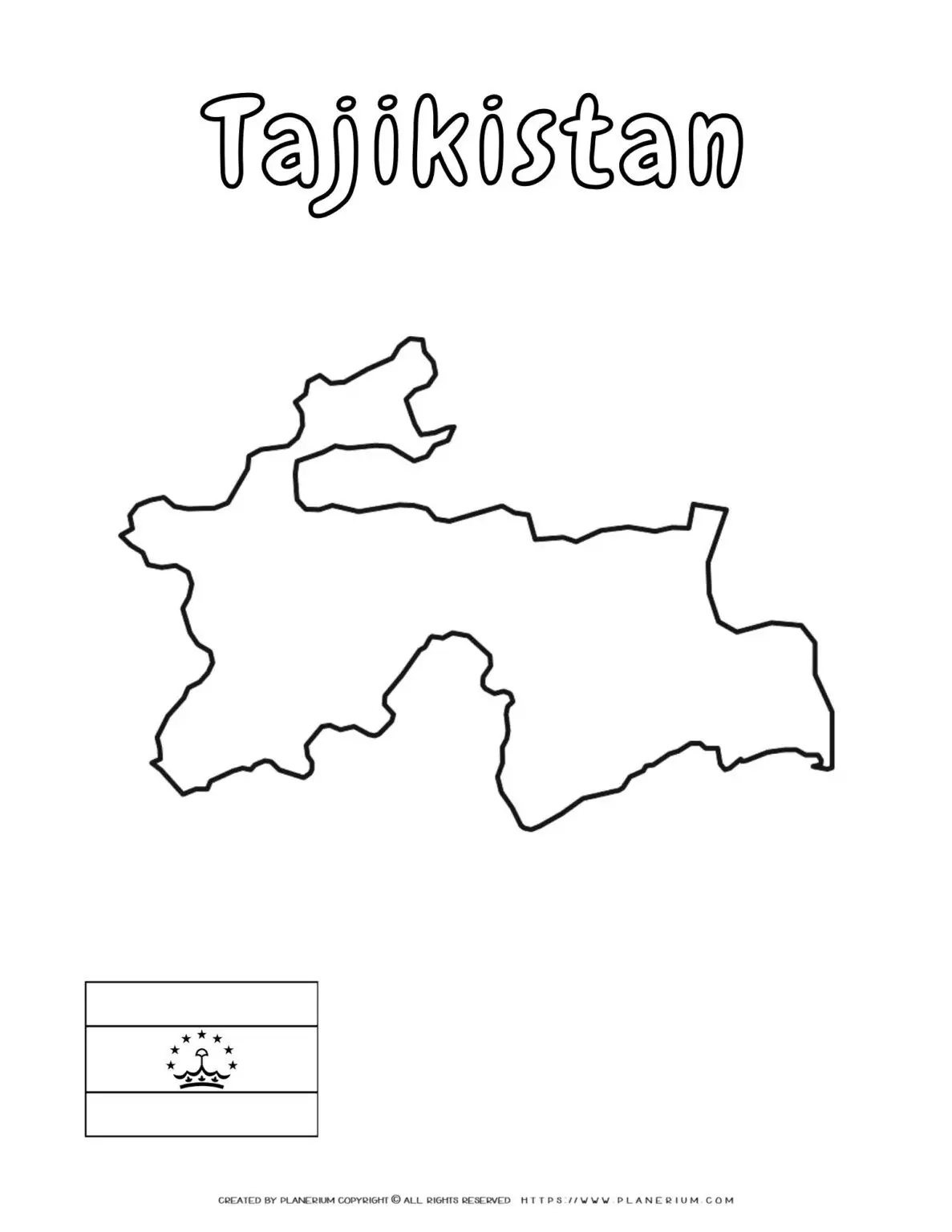 Outline map and flag of Tajikistan.