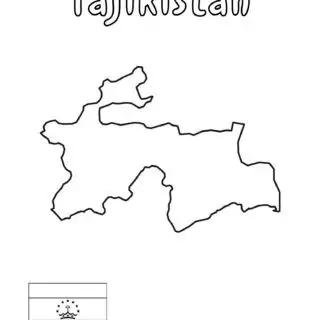Outline map and flag of Tajikistan.