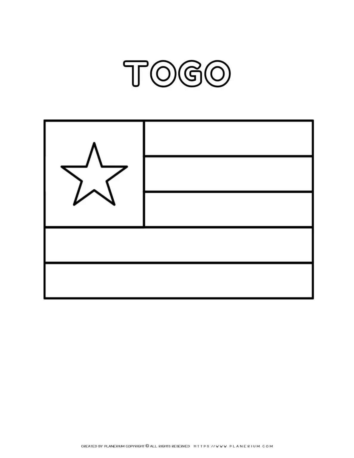 Outline of Togo flag with star and stripes