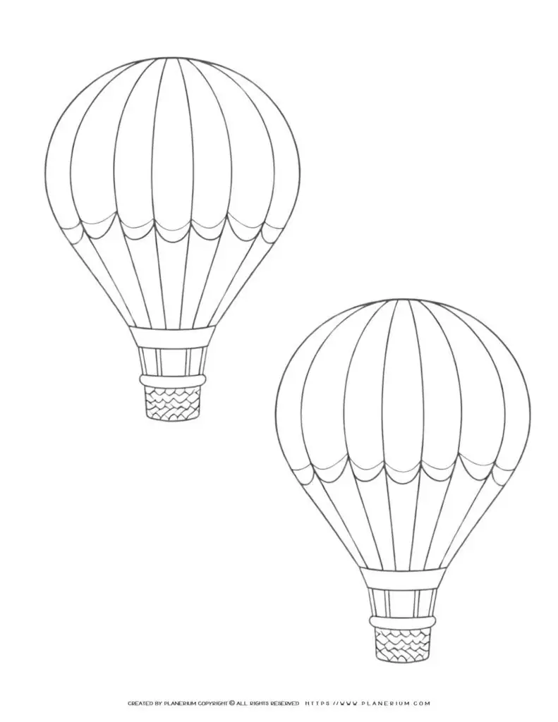 Outlined drawing of two hot air balloons.