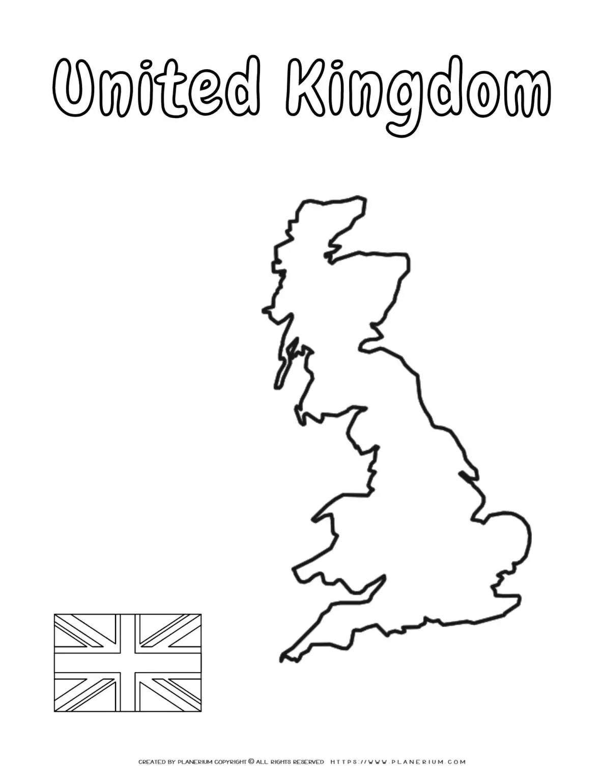 Outline map of United Kingdom with flag