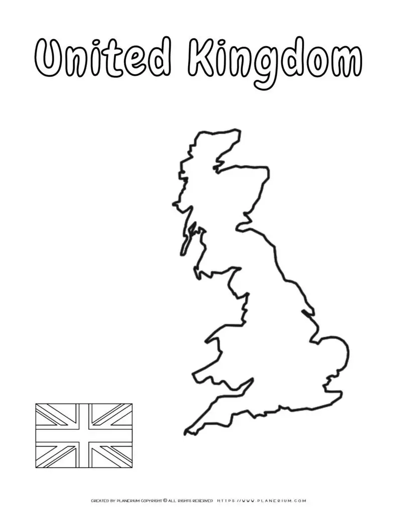 Outline map of United Kingdom with flag