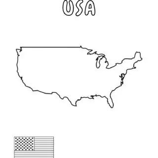 USA map outline and flag coloring page.