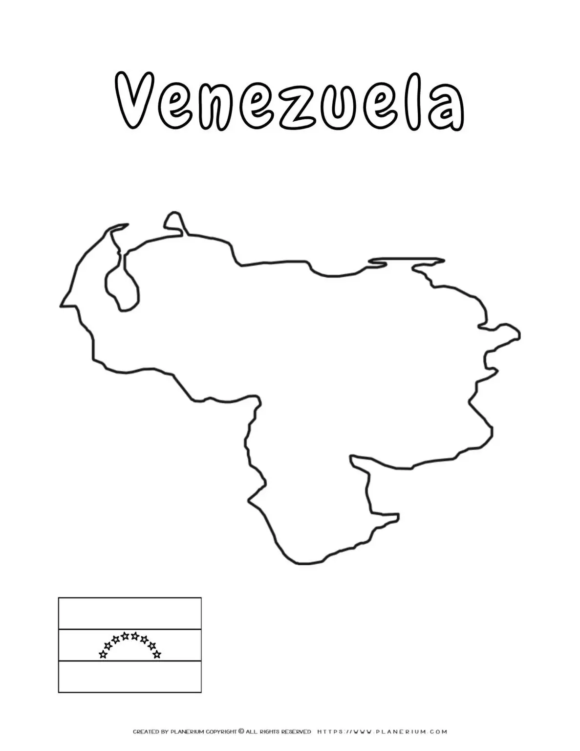 Outline map of Venezuela with flag.