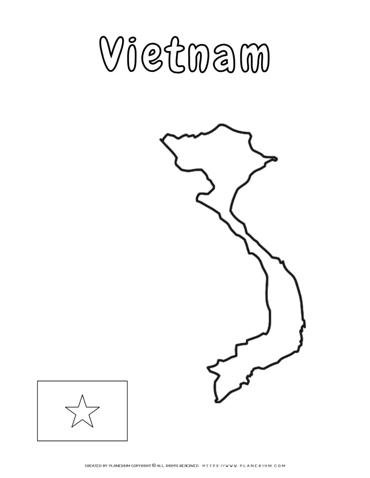 Vietnam map outline and flag