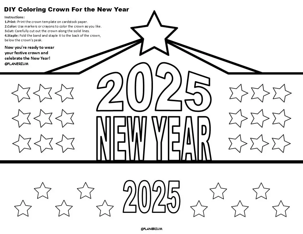 DIY 2025 New Year coloring crown template.