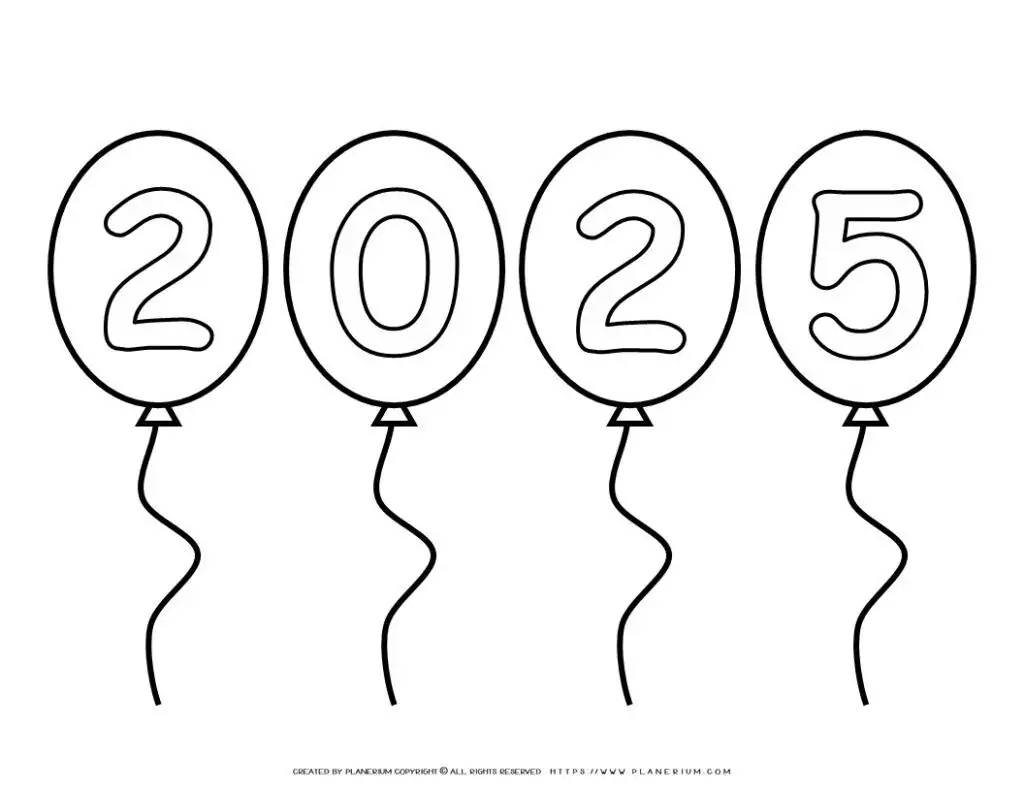 2025 balloons outline for coloring