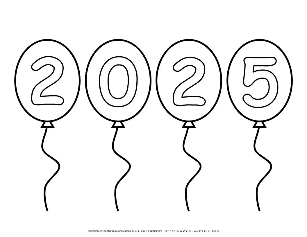 2025 balloons outline for coloring