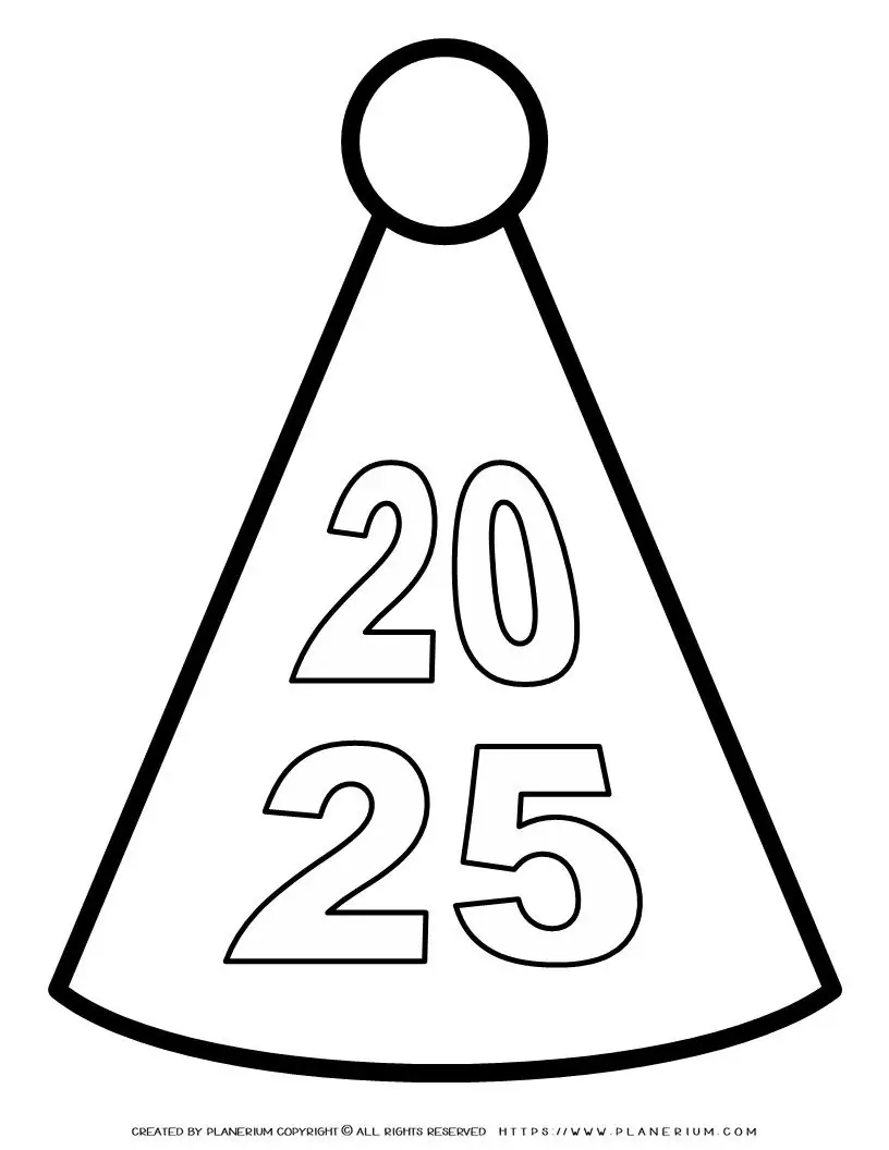 2025 New Year's party hat outline