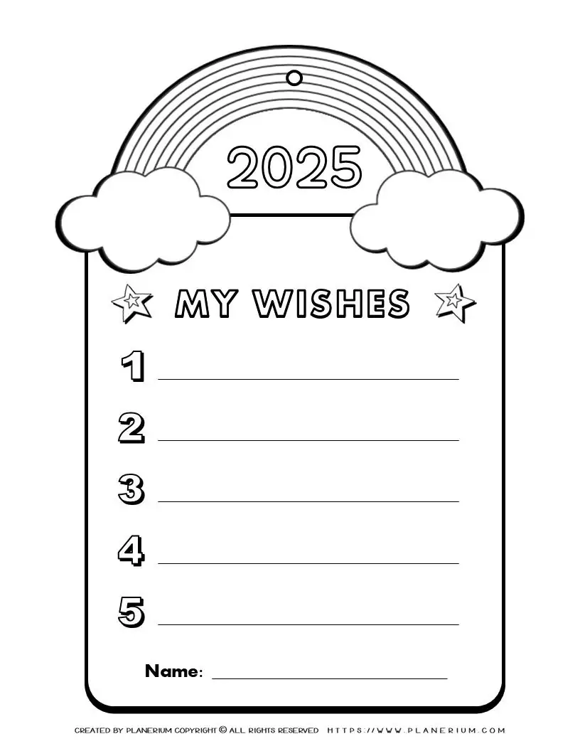 2025 wish list template with rainbow design.