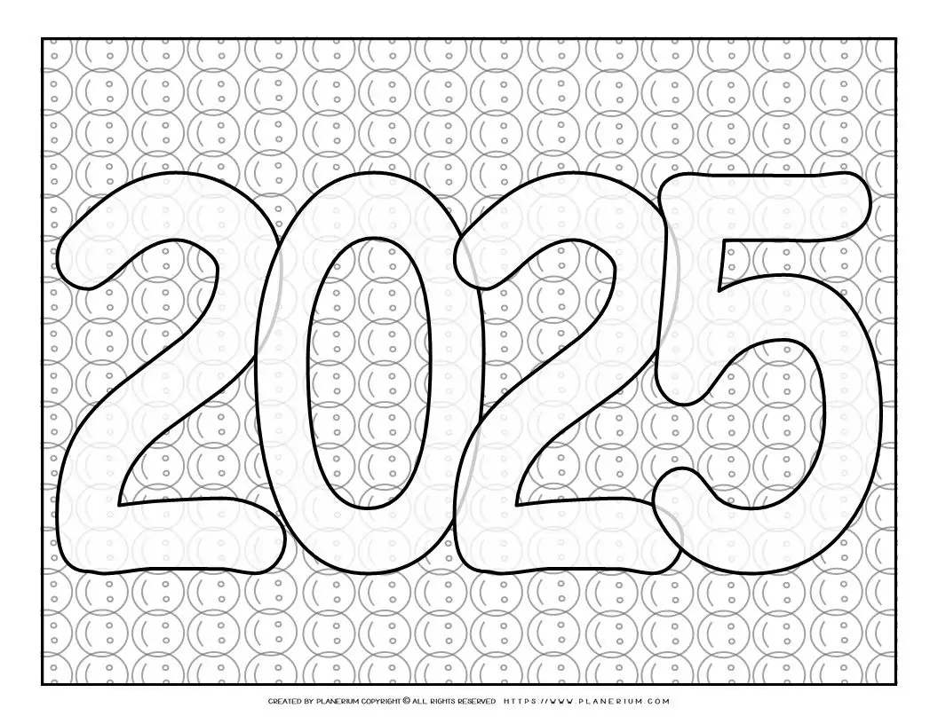 Coloring page, large numbers 2025 outlined.