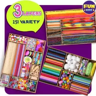 "Three-layer jumbo craft supply chest ideal for classrooms; features ample storage for 1600 essentials, promoting colorful organization."