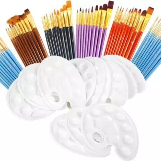 72-piece classroom craft supplies set featuring paintbrushes and palettes for kids and adults, ideal for art projects and creative activities.
