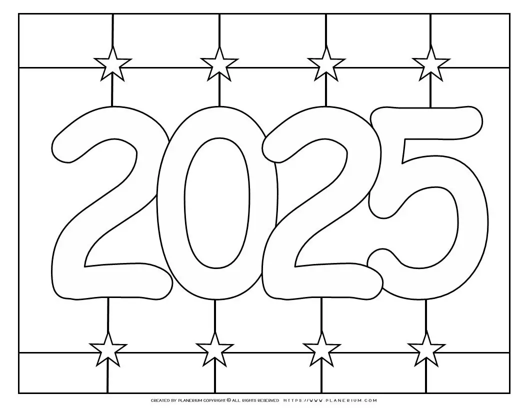 2025 coloring page with stars outline