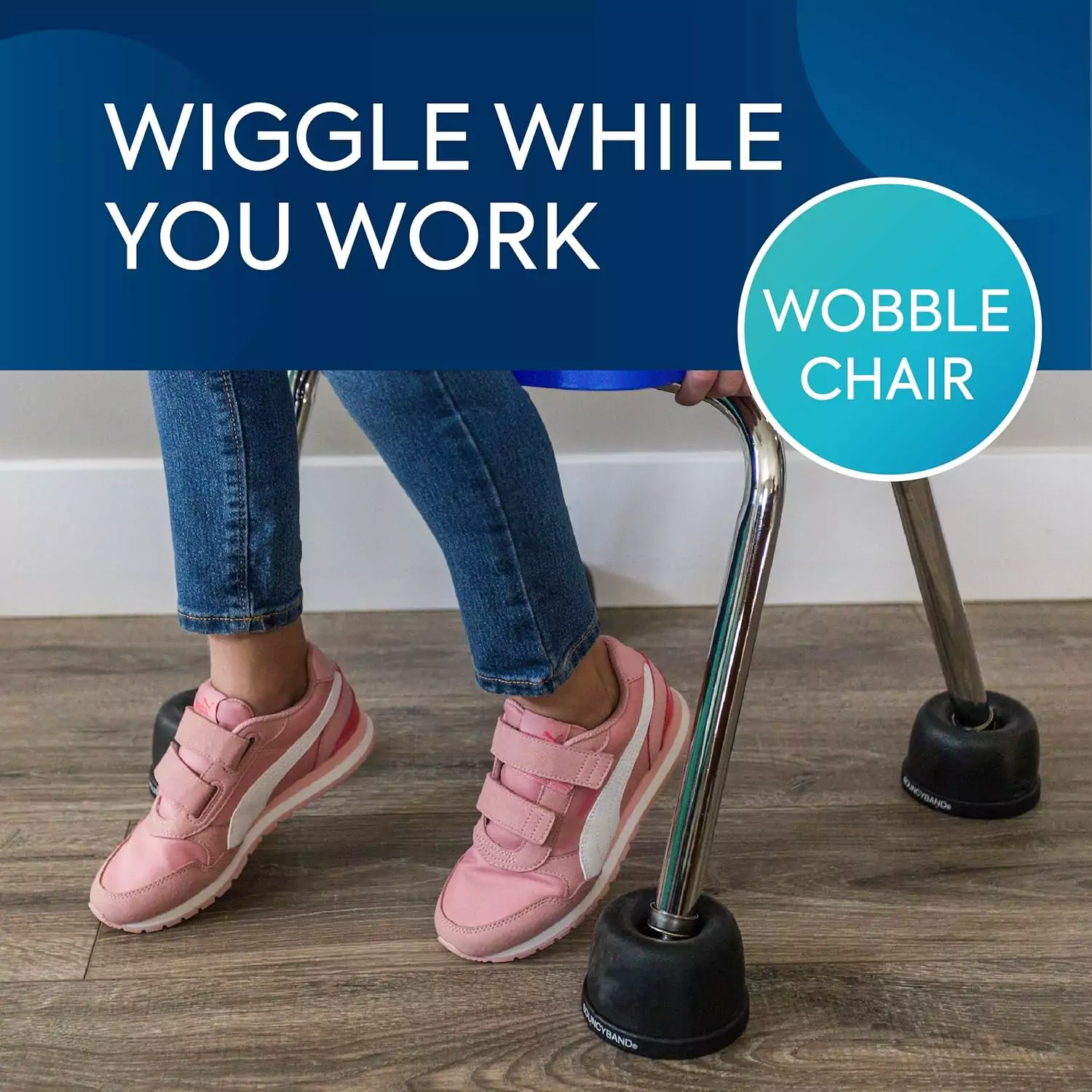Enhance focus and engagement with the Bouncyband Wobble Feet Chair Converter, a dynamic learning tool designed for active classroom environments.