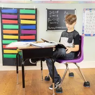 Boost student engagement and focus with the Bouncyband Wobble Feet chair converter, designed for a fun and dynamic learning environment.